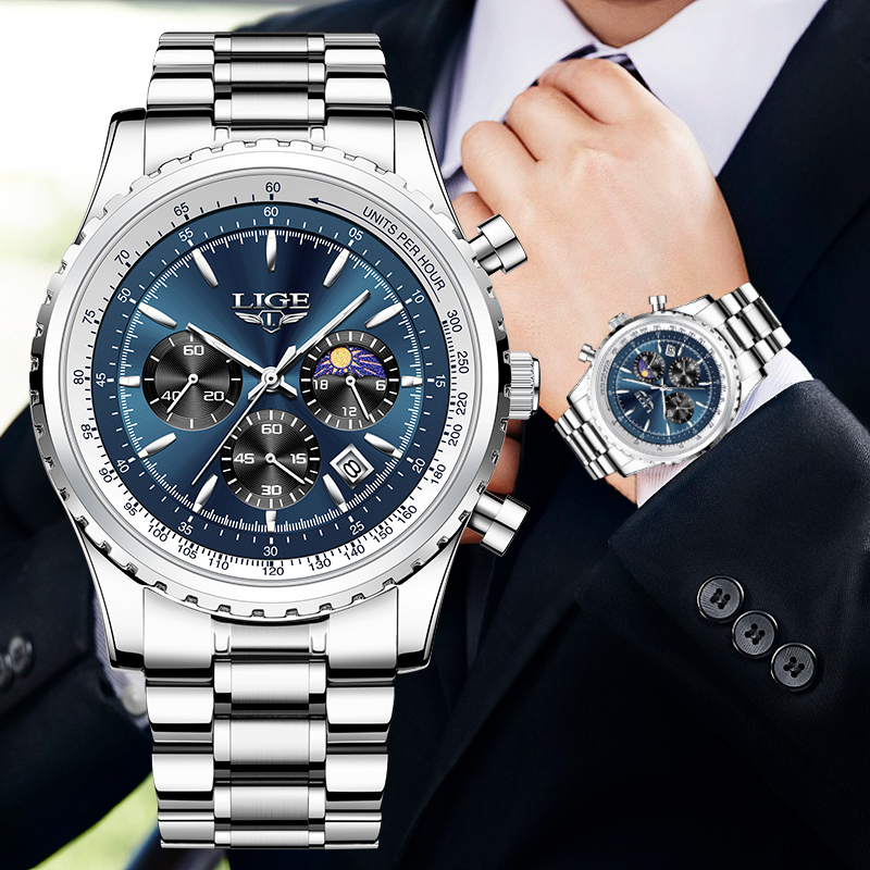 Luxury Watch Mockup - LIGE-ساعة كوارتز فاخرة للرجال ، مرحلة