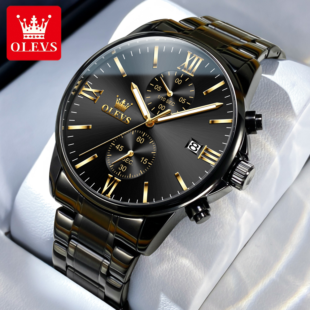 Luxury Watch Mockup - OLEVS 2886 ساعة كوارتز سوداء كلاسيكية