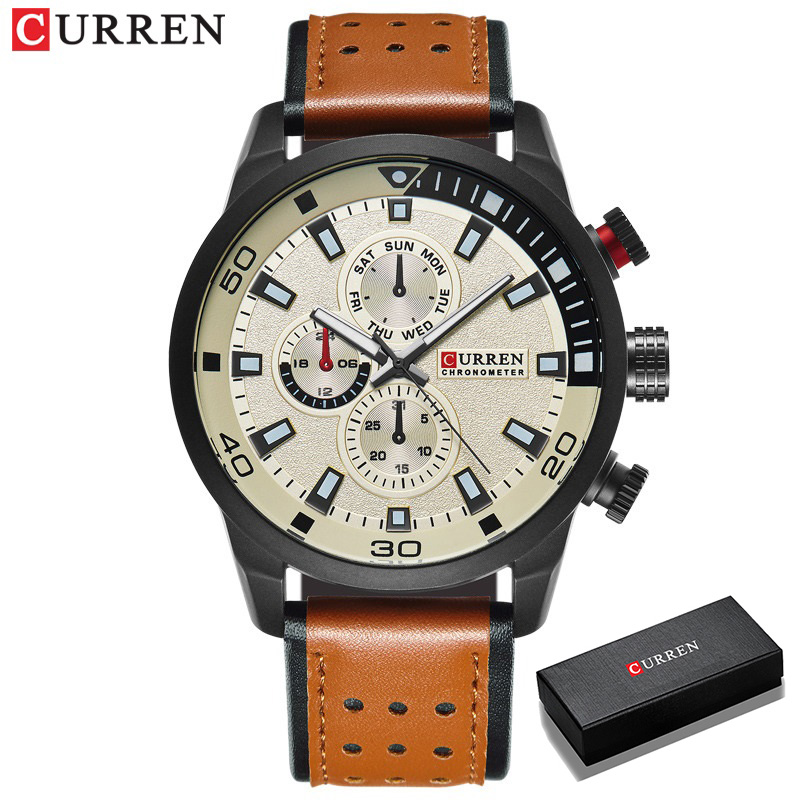Luxury Watch Mockup - CURREN-ساعة رجالية أنيقة ، كوارتز ،