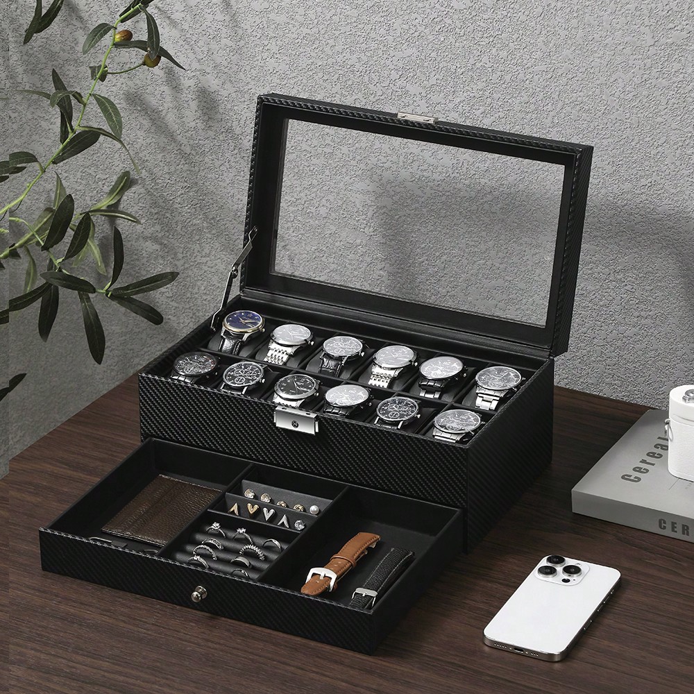Luxury Watch Tier - صندوق ساعات جلدي بـ 12 فتحة