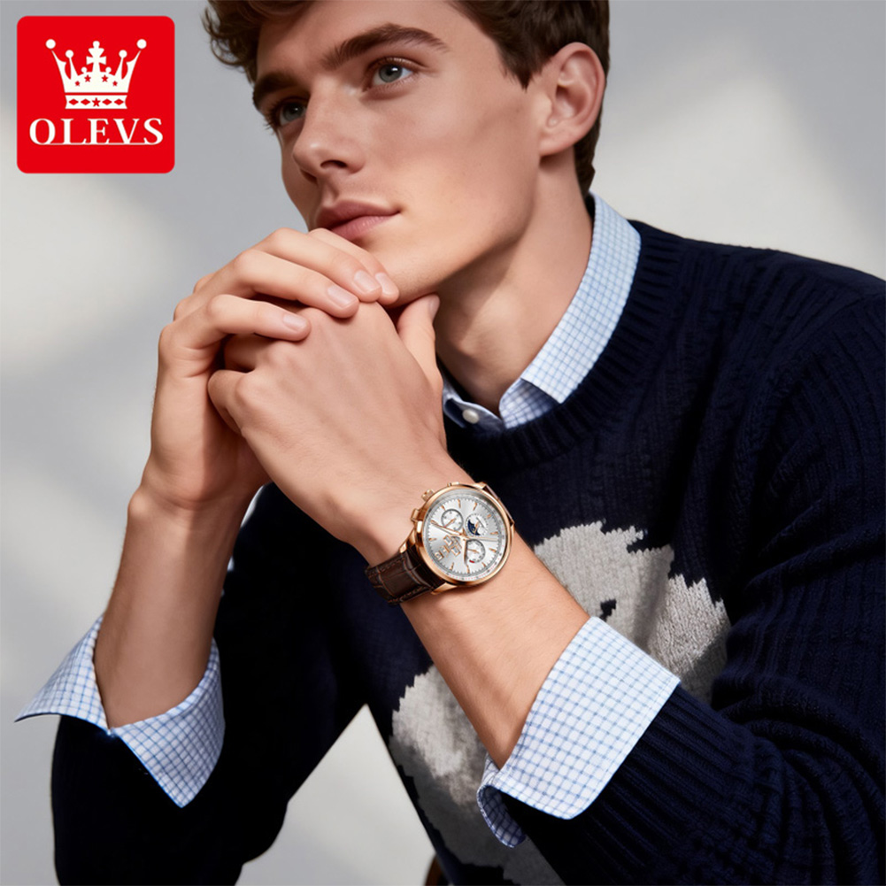ساعة OLEVS 7128 للرجال بمؤشر أ - مراجعة Chronograph Flyback Watch وسعره