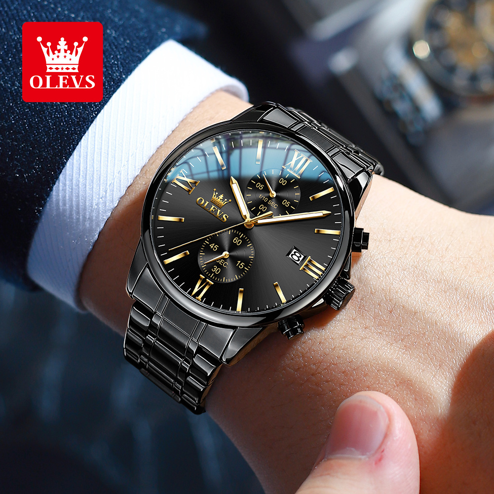 OLEVS 2886 ساعة كوارتز سوداء ك - مراجعة Luxury Watch Mockup وسعره