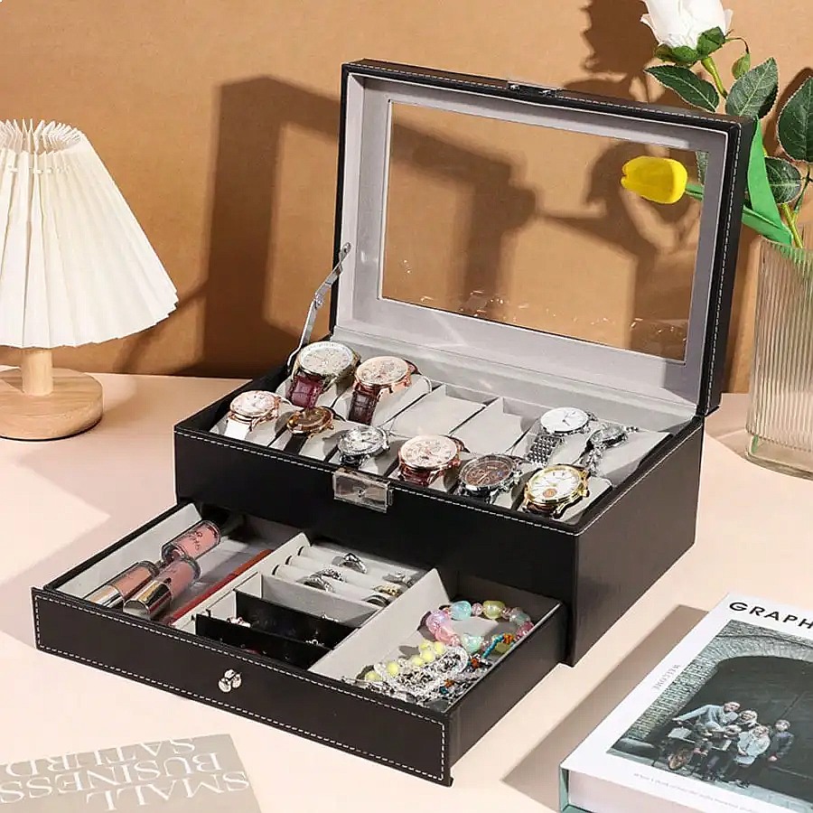 صندوق ساعات بـ 12 فتحة مع درج، - مراجعة Luxury Watch Leather وسعره
