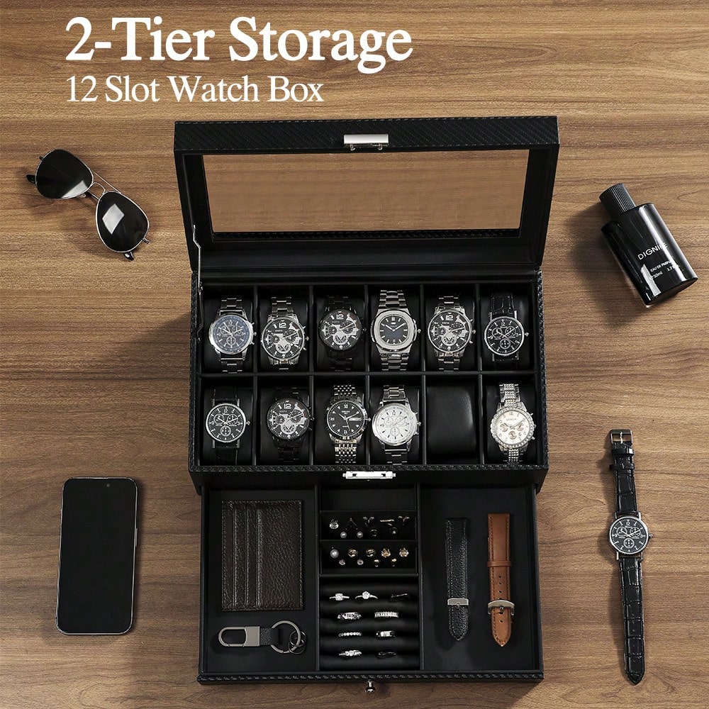 صندوق ساعات جلدي بـ 12 فتحة مع - مراجعة Luxury Watch Tier وسعره